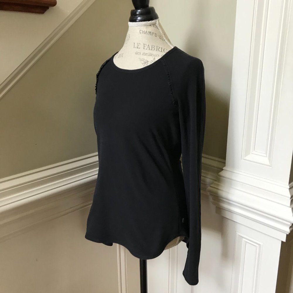 Lululemon Full Tilt Top Shirt Womens 6 Black Crew Neck Long Sleeve Ruffle Run - Picture 7 of 12
